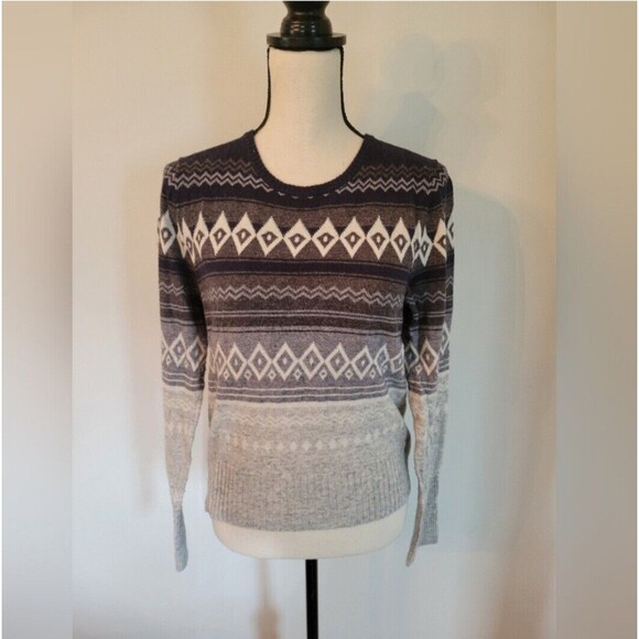 J.Crew Lightweight Horizontal Stripe Argyle Long Sleeve Wool Blend Sweater sz M - Picture 1 of 4